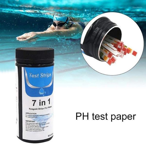 

pool & accessories 7-in-1 swimming test paper residual chlorine ph value alkalinity hardness strip a bottle of 50 tub water quality#31