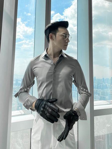 

daio ethan korean men's solid color square collar casual can be used with british slim fit shirt trend