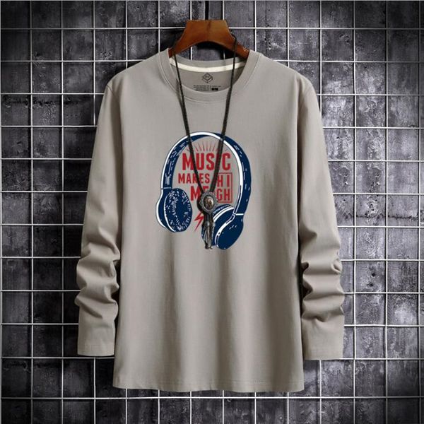 

spring autumn new cothing 100% cotton long-sleeved casual t-shirts men's fashion cartoon earphone print tees male size 6xl