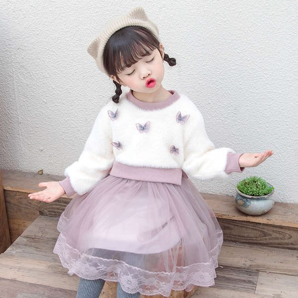 

and winter korean girls' three autumn dimensional butterfly sweater fake two piece drs children's wearl3hx, Red;yellow