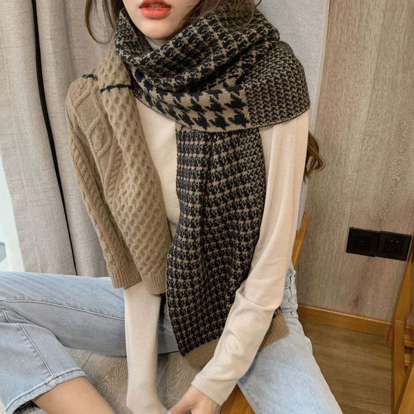 

2021 designer houndstooth scarf autumn and winter women's scarf warm and thick wool shawl dual-use holiday gift, Blue;gray