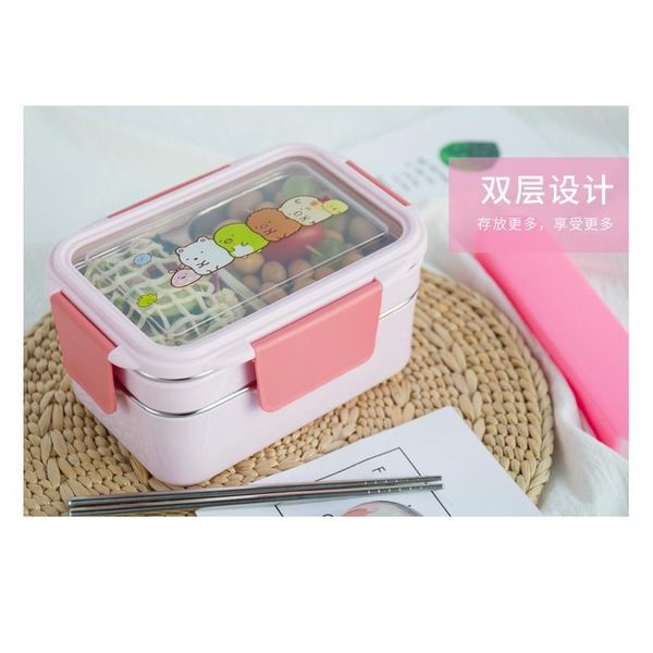 

cartoon lunch box stainless steel double layer food container portable for kids kids picnic school b bbyamp