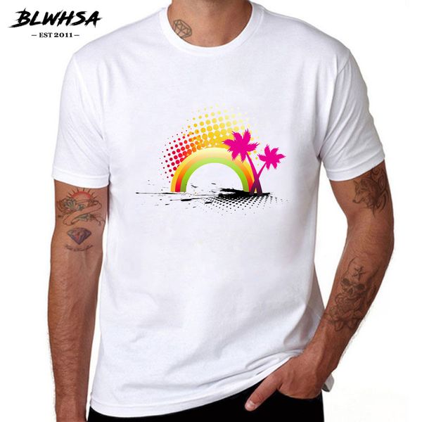 

blwhsa beach rainbow casual short sleeve palm tree print fashion cool for sport hooded sweatshirt hoodie men t shirt
