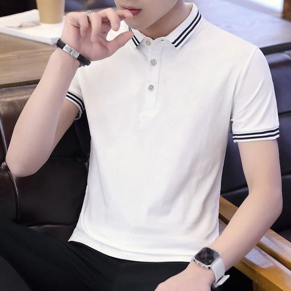 

3042-short-sleeved t-shirt boys korean version of the trend of hong kong points loose stitching shirt1, White;black