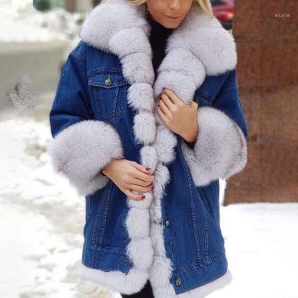 

women fashion fur denim long-sleeved jacket fleece cardigan female winter coat women overcoat plush jacket mujer chaqueta mujer1, Black