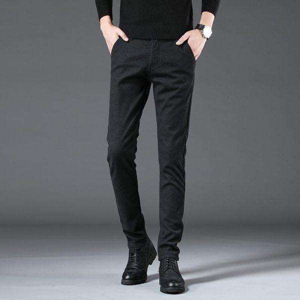 

men's pants 2021 autumn and winter casual slim, plush thickened elastic korean leg, Black