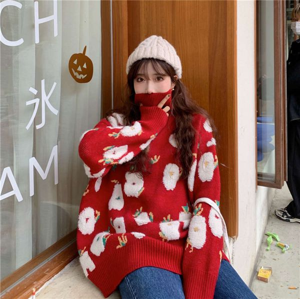 

sweater high women's loose lazy neck pullover in autumn and winter, White
