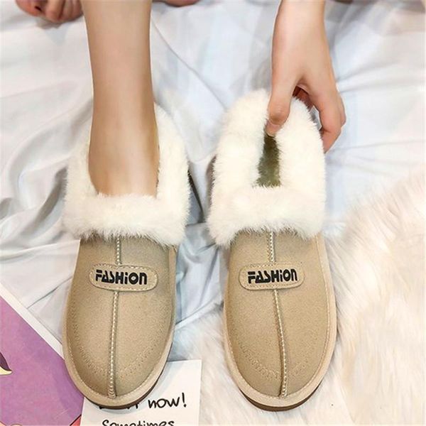 

suede set foot warm lazy shoes female 2020 new simple plush plus velvet cotton shoes solid color round head flat women's boots, Black