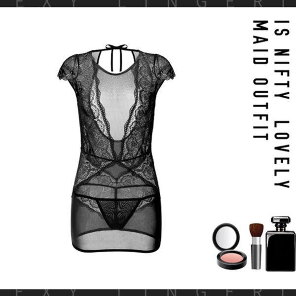 

valentine's day lace perspective nightdrs underwear set multi color options, Black;white