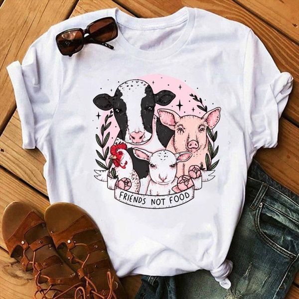 

fashion women t shirt vegan t shirt cartoon animal printed tee shirts female harajuku short sleeve shirt clothing femme, White