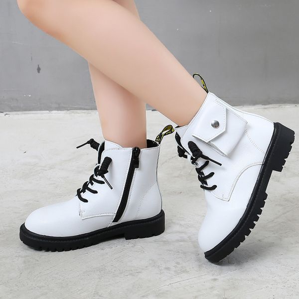 

2020 black girlish winter teens princess children's shoes kids for autumn girl boy boots leather school 6 14 years old, Black;red