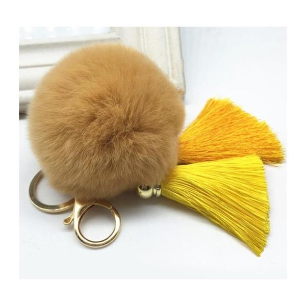 

new tassel pompom car key ring pendant fur ball keychain rabbit fur plush fur key chian pom pom keychain f sqcopl, Slivery;golden
