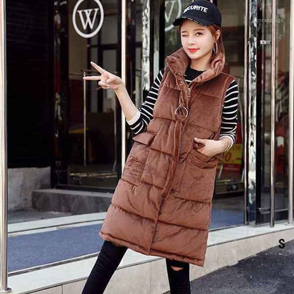 

winter long vest women 2020 new stand collar single breasted velvet fabric female thicken waistcoat warm jacket da3711, Black;white