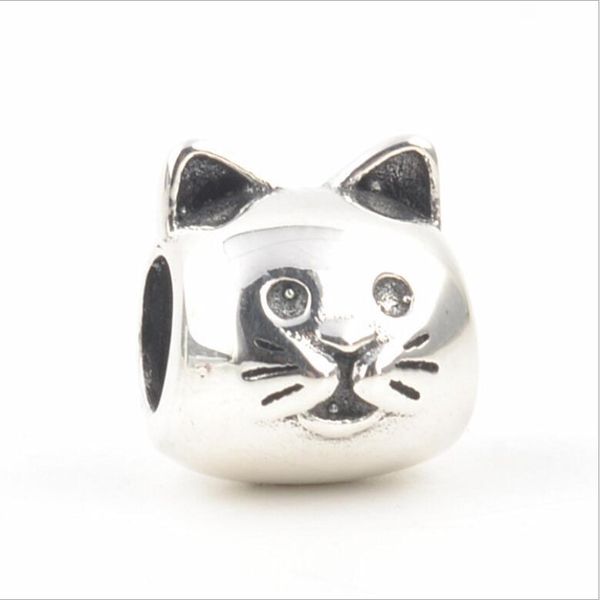 Cat Charms для браслетов изготовление 925 серебряная тарелка стерлингового дерева Европейский стиль милый котенок Большие отверстия бусины свободные DIY ювелирные аксессуары