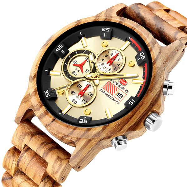 

natural real wood watch for men handmade satch calendar date mens wooden wooden wristwatch walnut wood sandalwood quartz male watches, Slivery;brown