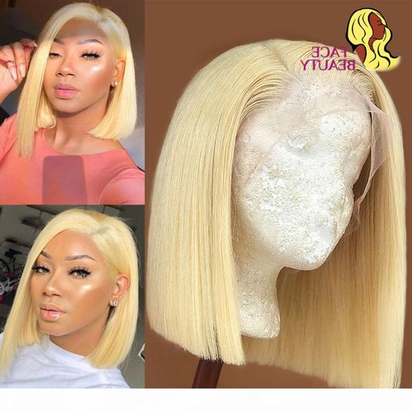 

13x1 bob 1b 613 ombre honey blonde straight brazilian lace front human hair pre plucked short remy wig for black women, Black;brown