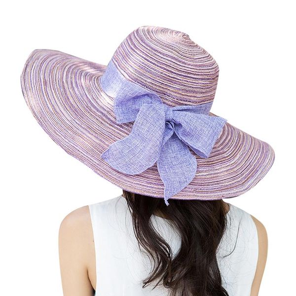 

fashion summer hats for women outdoor large beach straw hat with bowtie casual woman's sun caps, Blue;gray