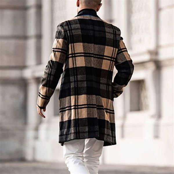 

men coats british style lapel neck long designer sleeve loose trench coats casual solid color man outerwear, Tan;black