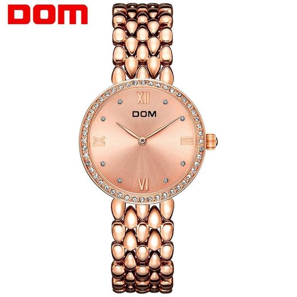 

dress dom luxury steel ladies fashion quartz wristwatch classic crystal gold bracelet women watch clock g-1235g-7m, Silver