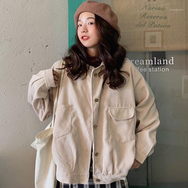 

corduroy fashion jacket single breasted korean style fashion jacket oversized retro kurtka zimowa damska coat women de50jk1, Black;brown