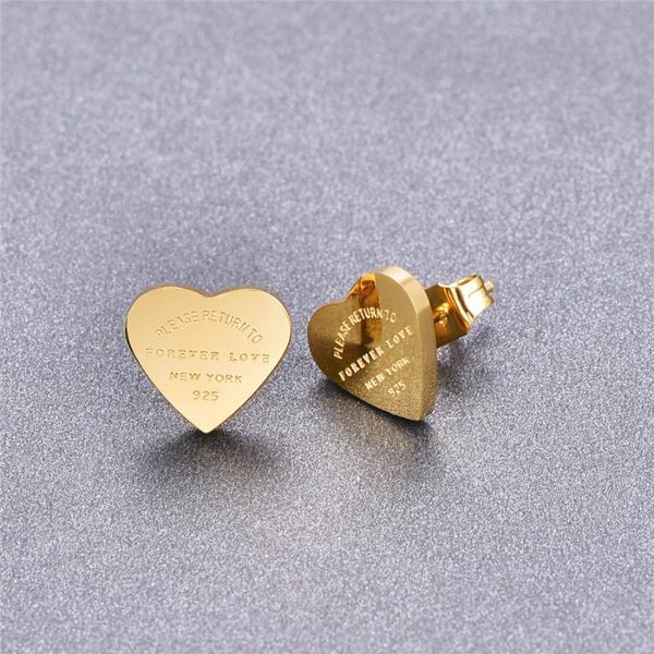 

martick gold-color stainless steel heart earrings for women rose gold-color heart stud earrings fine jewelry gift e161, Golden;silver