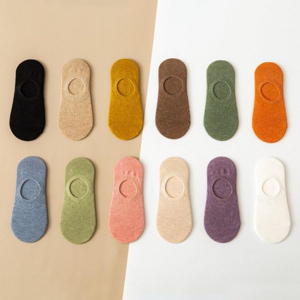 

spring and summer new style solid color multi-color versatile breathable cotton low-cut hidden socks no-show socks japanese-styl, Black;white