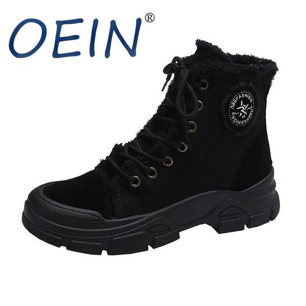 

oein women winter work&safety ankle boots ladies cross-tied canvas rubber boots shoes woman lace up handmade footwear 2020, Black
