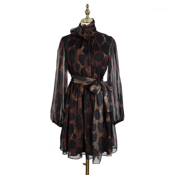 

menkay] spring vintage leopard print elegant bandage dress womens sheer long sleeve korean fashion clothing1, Black;gray