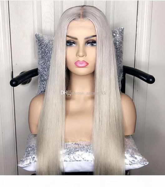 

grey lace front human hair wigs brazilian straight hair gray wig with natural hairline 130% density, Black;brown