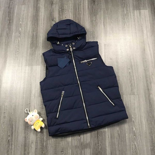 

mens parkas vest 2020 hooded down coat winter thicker jackets casual solid color vests with zipper pockets 3 colors wholesale sale, Black