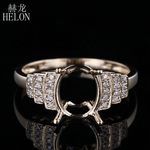 

helon 7x9mm oval women fine jewelry solid 10k yellow gold natural diamonds engagement wedding semi mount ring setting, Golden;silver