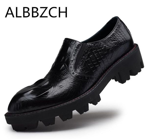 

New Brand Men Shoes Top Quality Oxfords Men Genuine Leather Wedding Dress Shoes Height Increase Business Formal Flats, Black