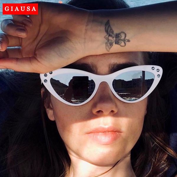 

zonnebril dames 2020 new vintage cat eye sunglasses women brand designer punk luxury sunglasses for female goggles uv400 giausa, White;black