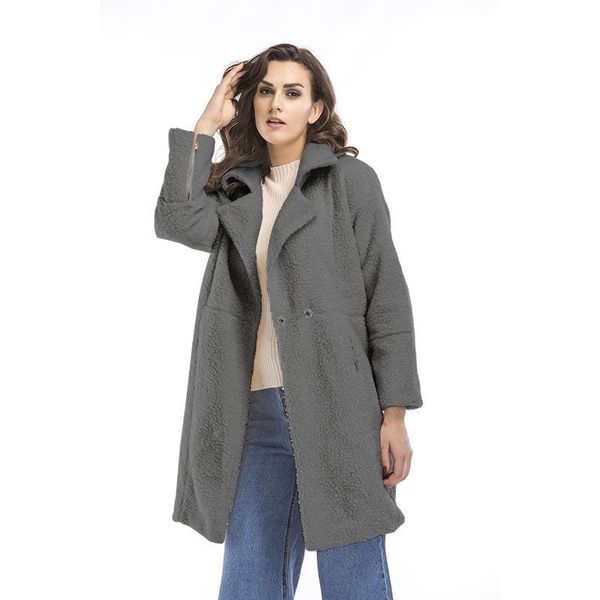 

womens wide-waisted cotton-padded plush sleeve long woolen coat, Black;brown