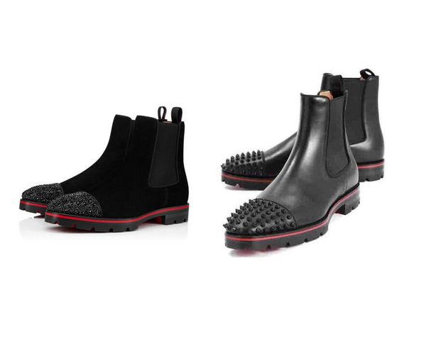 

with box] designer man ankle boots red bottom melon black calfskin rubber lug sole mens fashion booty party wedding casual walking