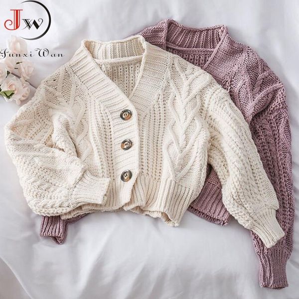 

women cozy knit cardigan v-neck long sleeve autumn winter casual elegant chic short sweater pull femme jumper women's knitwear y200915, White;black