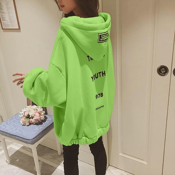 

womens oversized sweatshirt loose large size zipper letter print thickening plus hoodies female moletom feminino inverno, Black