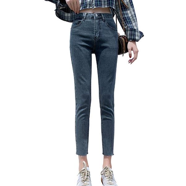 

women's jeans 2021 women vintage skinny lady cotton quality tight pants students high waist straight stripper narrow leg trousers, Blue