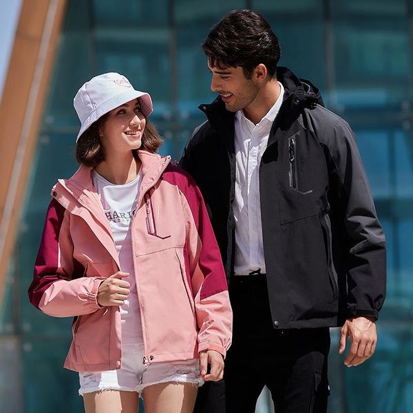 

outdoor jackets&hoodies winter 3 in 1 camping hiking jacket thermal waterproof coat for fishing removable fleece snowboard hooded swe, Blue;black