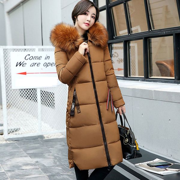 

fur hooded thicken warm slim long down coat women solid long sleeve zipper pockets outwears ladies hardy down jackets winter new sh190913, Black