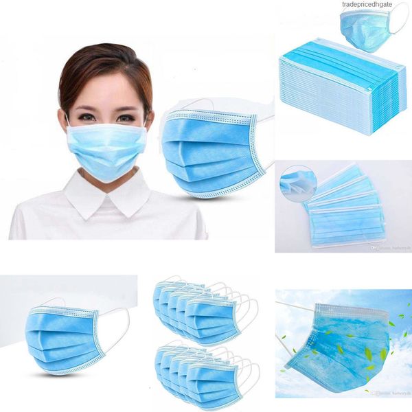 

stock face in shipping fast mask disposable retail 50 factory non-woven 3 layers dust proof protection safety work masks men women