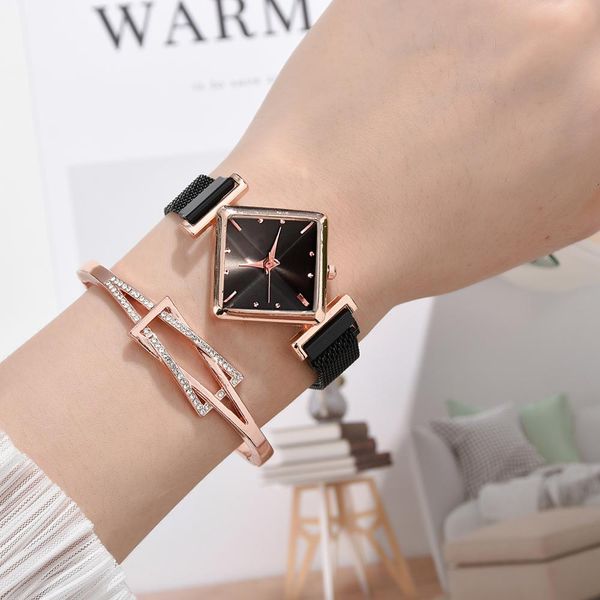 

luxury women square watch luxury ladies quartz magnet buckle gradient color watches relogio feminino for gift clock fashion design, Slivery;brown