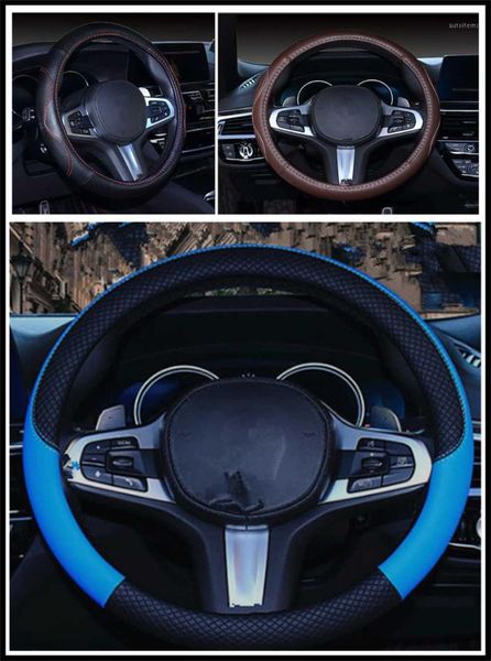 

car auto steering wheel cover 38 cm or 15 inch leather pu for hnd-3 veloster i10 lpi 30blue r1