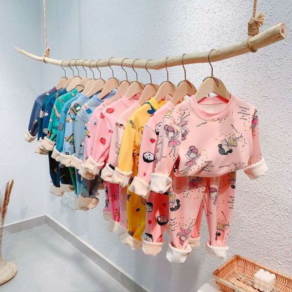 

women's 2020 new men's clothing autumn korean home wear set children's plush and thickened two piece pajamas t3s1gmkd, Blue;red