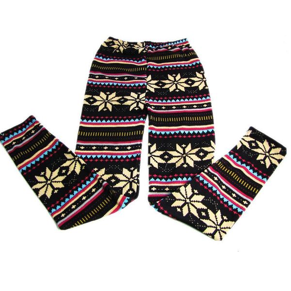 

winter women christmas leggings fleece lined ugly tribal snowflake pattern thicken winter legging women pants drop shipping, Black