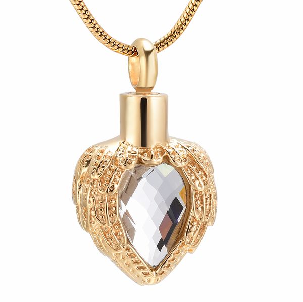 

k001 angel wing birthstone heart cremation jewelry for ashes stainless steel keepsake pendant memorial urn necklace 200928, Silver