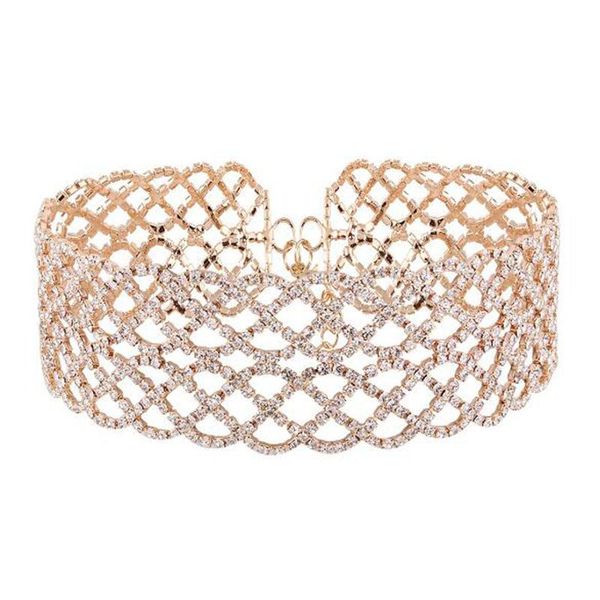 

new rhinestone choker necklace for women fashion crystal statement choker collar chunky necklace colliers wedding jewelry colar, Golden;silver