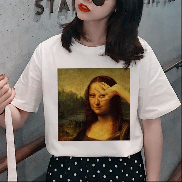 

women t shirt mona lisa van gogh cute female t shirt aesthetic harajuku tshirt funny ulzzang 90s grunge vintage, White