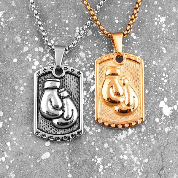 

pendant necklaces gold tag boxing gloves boxer men pendants chain for boyfriend male stainless steel jewelry creativity gift wholesale, Silver