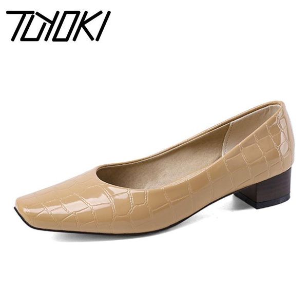 

dress shoes tuyoki women pumps fashion spring square head good quality designer stone pattern heels footwear size 34-43, Black